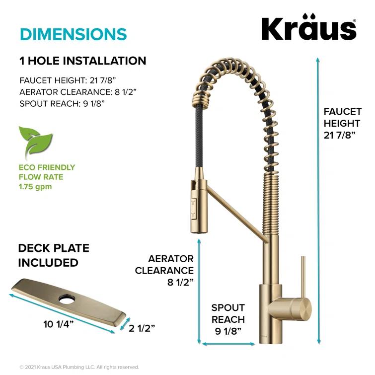 KRAUS Oletto Commercial Style Single Handle Pull Down Kitchen Faucet with QuickDock Top Mount Installation Assembly