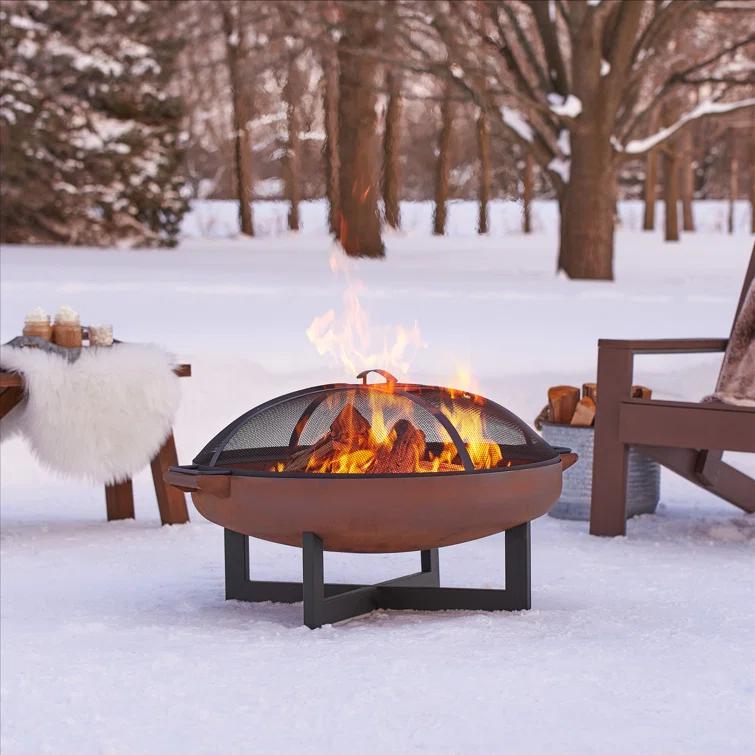 La Porte 21" H x 36.8" W Steel Wood Burning Outdoor Fire Pit with Lid