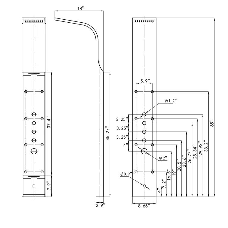 65" Shower Panel with Fixed Shower Head