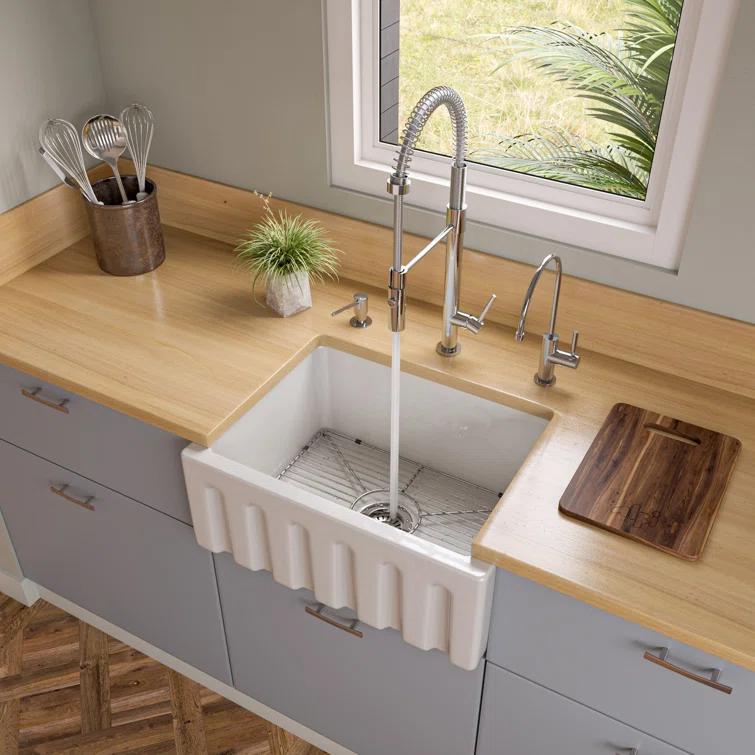 24'' L Flush Single Bowl Fireclay Kitchen Sink