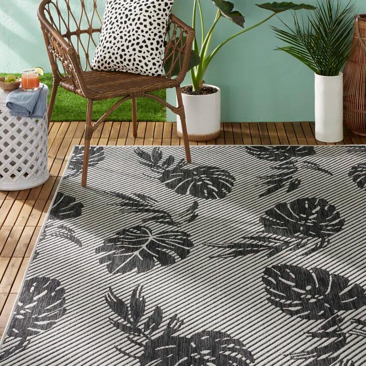 Tommy Bahama Palm Coastal Indoor/Outdoor Area Rug, Charcoal Gray