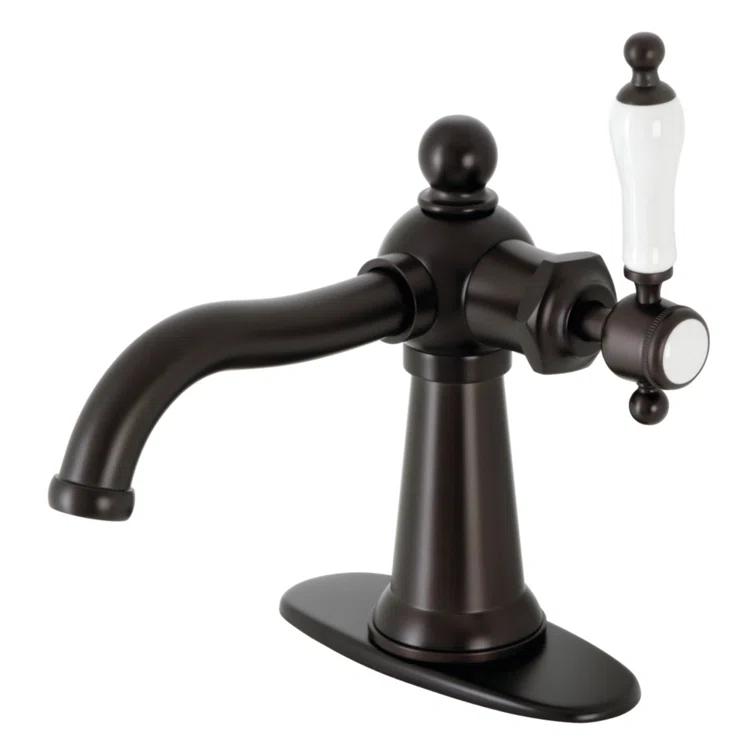 Kingston Brass KSD154KLBB Kingston Brass Nautical Single-Handle 1-Hole Deck Mount Bathroom Faucet with Push Pop-Up and Deck Plate