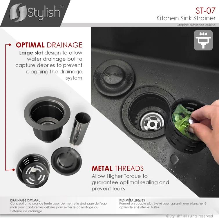 STYLISH 3.5 inch Kitchen Sink Deep Strainer with Removable Basket