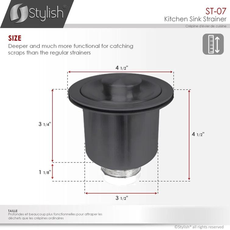 STYLISH 3.5 inch Kitchen Sink Deep Strainer with Removable Basket
