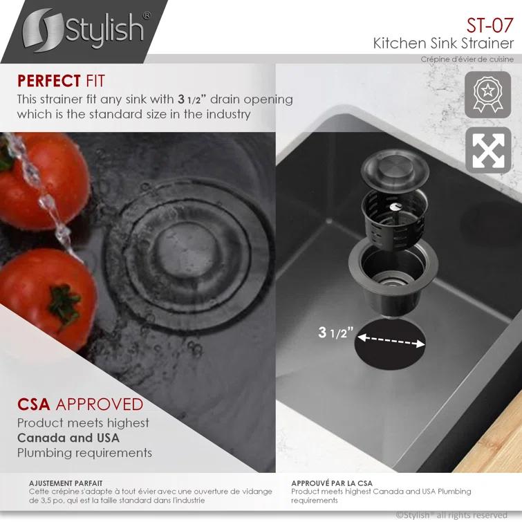STYLISH 3.5 inch Kitchen Sink Deep Strainer with Removable Basket