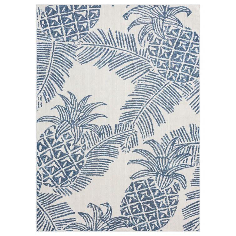 Tommy Bahama Malibu Pineapple Coastal Indoor/Outdoor Area Rug, Ivory/Navy