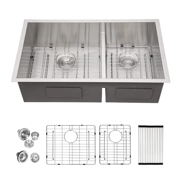 Lordear 28" L x 19" W Undermount Double Bowl 50/50 Kitchen Sink Double Basin 16 Gauge Stainless Steel Sink L28UKS255