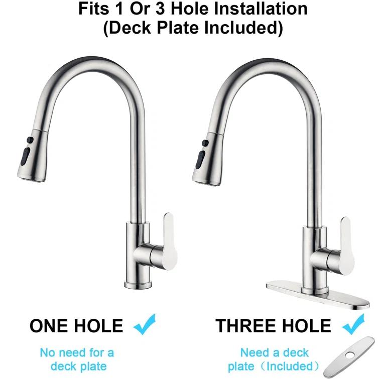 maiguoone ATKW-4047-173 Stainless Steel Single-Handle Pull-Down Sprayer Kitchen Faucet with Soap Dispenser in Brushed Nickel