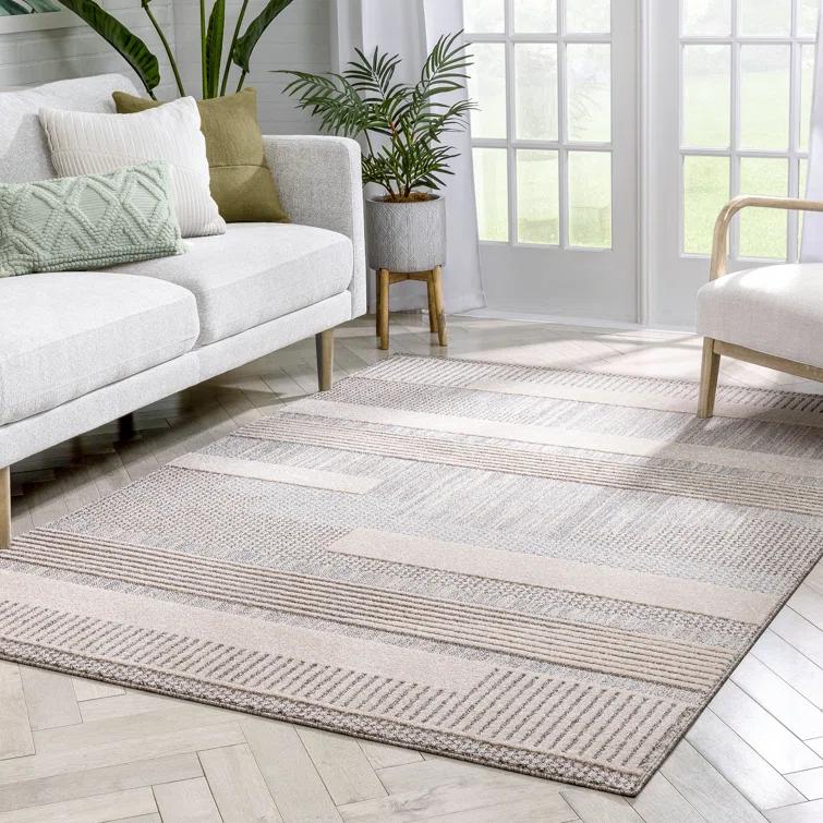 Marcone Briar Tribal Geometric Abstract Beige Looped Pile Rug