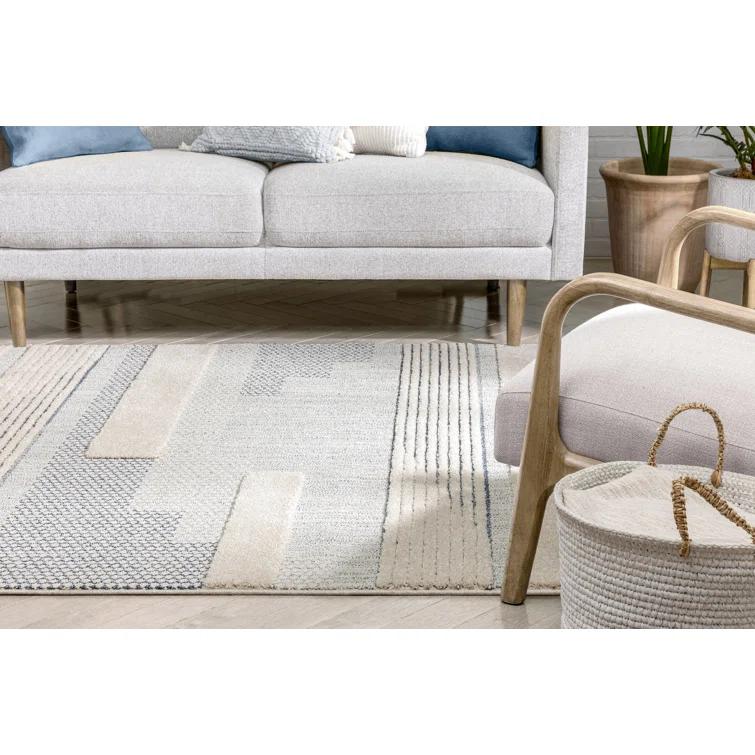 Marcone Briar Tribal Geometric Abstract Light Blue Looped Pile Rug