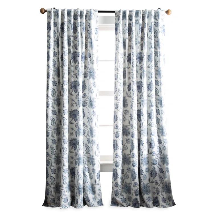 Martha Stewart Jakarta Cotton Blend Floral Blackout Rod Pocket Curtain Panels (Set of 2)