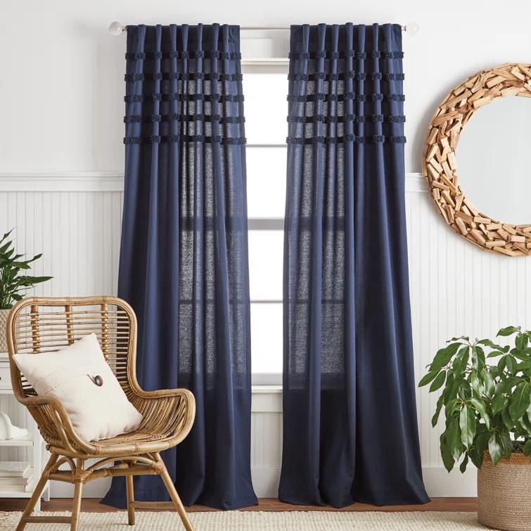 Water's Edge 100% Cotton Striped Semi-Sheer Rod Pocket Curtain Panels (Set of 2)