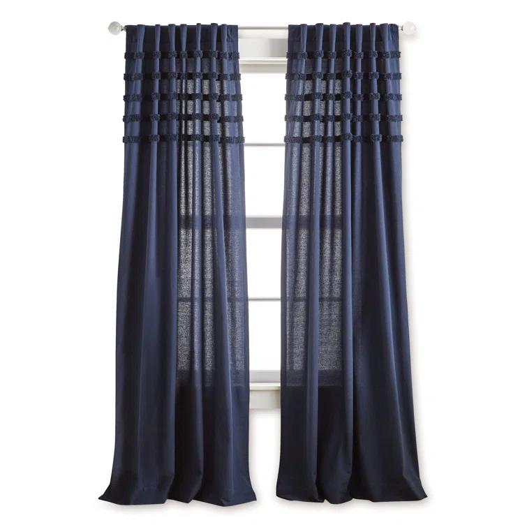 Water's Edge 100% Cotton Striped Semi-Sheer Rod Pocket Curtain Panels (Set of 2)