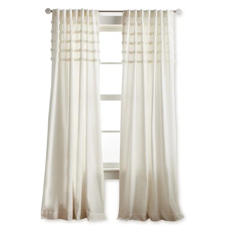 Water's Edge 100% Cotton Striped Semi-Sheer Rod Pocket Curtain Panels (Set of 2)