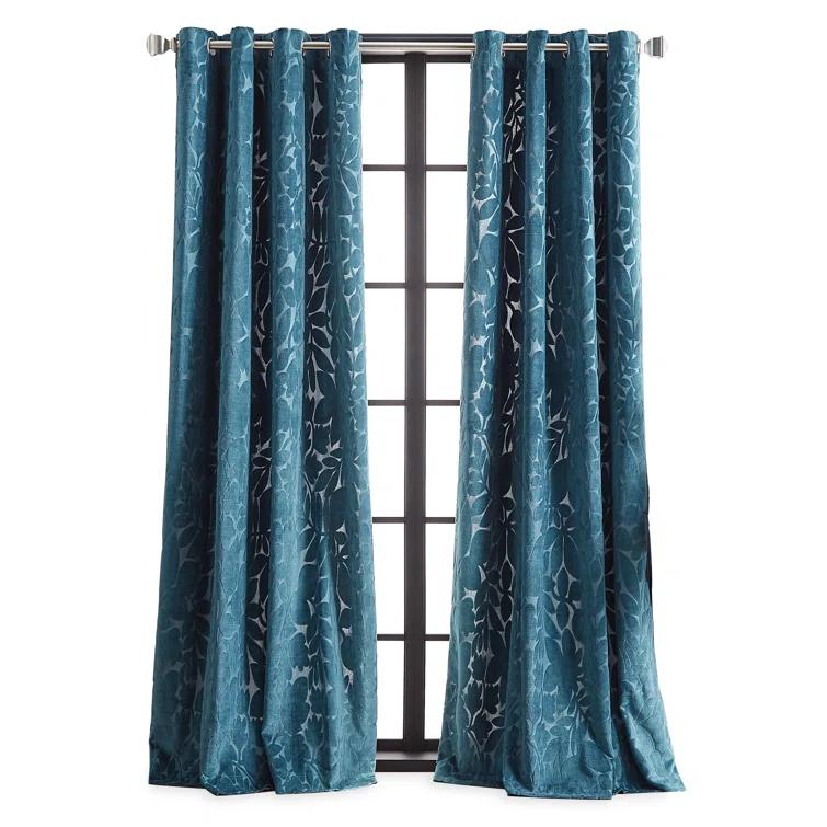 Martha Stewart Martha Stewart Sherwood Velvet Grommet Teal Curtain Panel Pair (Set Of 2) (Set of 2)