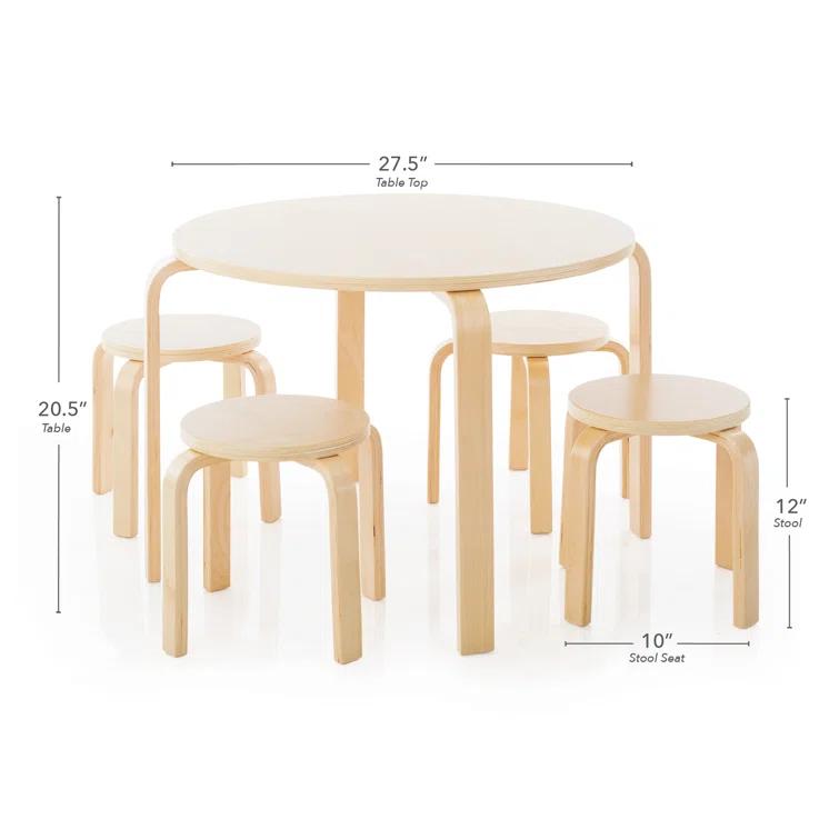 Nordic Toddler and Kids 5 Piece Round Table and Stool Set