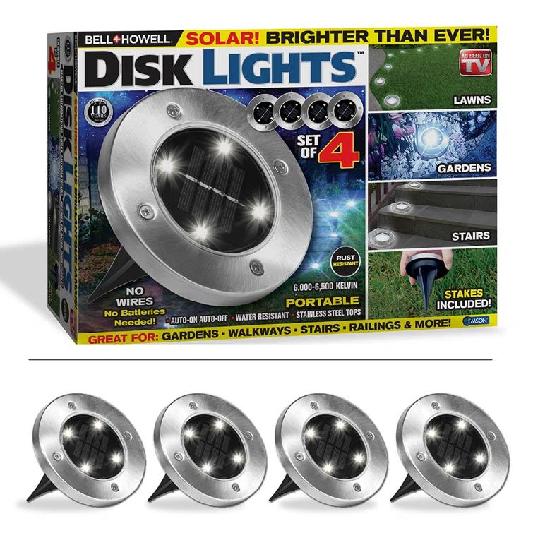 Bell + Howell Solar Powered Integrated LED Metal Disk Light Pack (Set of 4) (Set of 4)