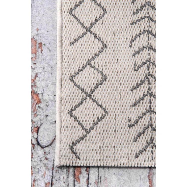Ezri Diamond Indoor/Outdoor Area Rug for Living Room Patio Deck Front Porch Kitchen, Ivory/Dark Grey
