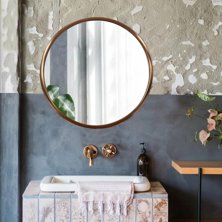 Yorkville Loft-Inspired Brushed Brass Round Wall Mirror, 20" x 20"