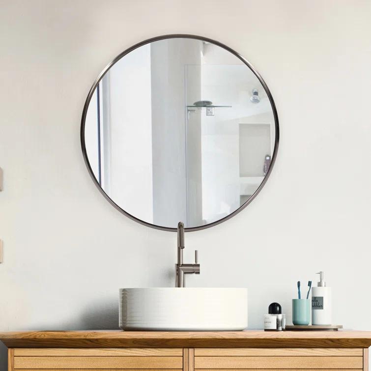 Small Round Brushed Titanium Mirror with Stainless Steel Frame