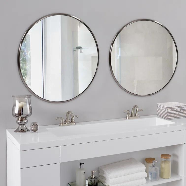 Small Round Brushed Titanium Mirror with Stainless Steel Frame