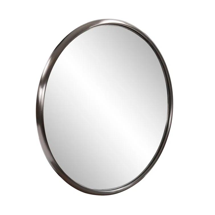 Small Round Brushed Titanium Mirror with Stainless Steel Frame