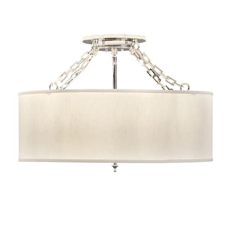 Polished Nickel 4-Light Drum Semi-Flush Mount with Fabric Shade