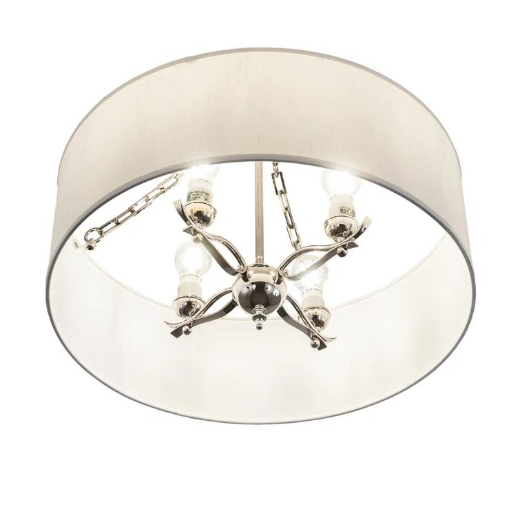 Polished Nickel 4-Light Drum Semi-Flush Mount with Fabric Shade