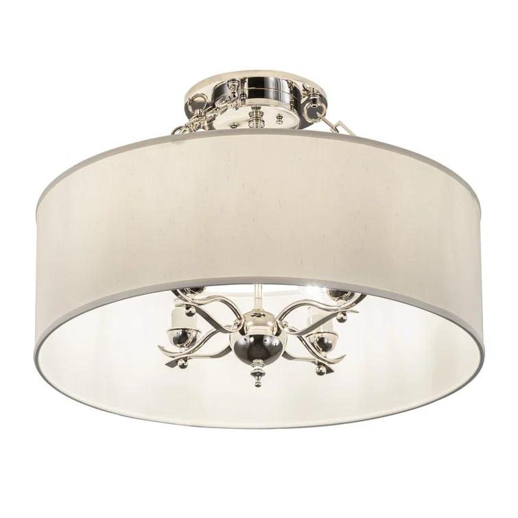 Polished Nickel 4-Light Drum Semi-Flush Mount with Fabric Shade