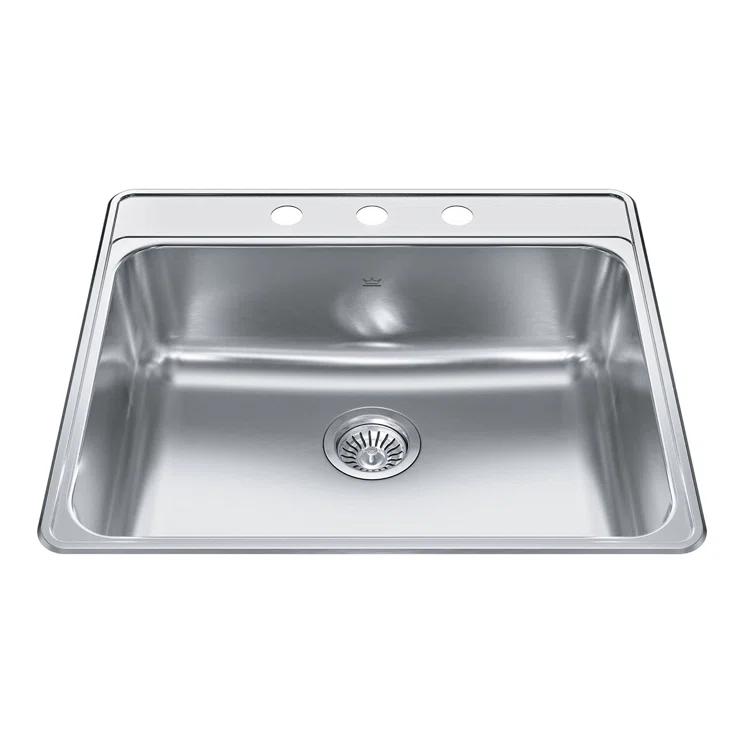 Kindred CSLA2522-8-3CBN Creemore 25'' L Drop-In Single Bowl Stainless Steel Kitchen Sink