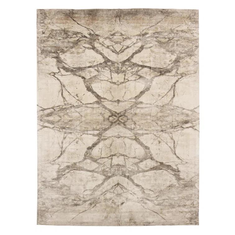 Global Views Mirror Match Marble Area Rug in Beige/Gray