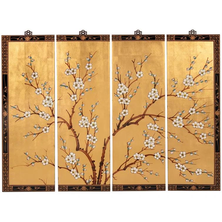 Oriental Furniture Cherry Blossom 36" H x 12" W 4 - Piece Wall Décor