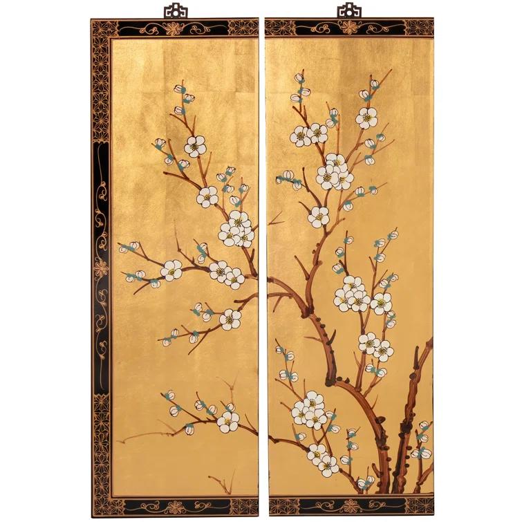 Oriental Furniture Cherry Blossom 36" H x 12" W 4 - Piece Wall Décor