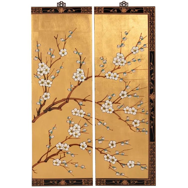 Oriental Furniture Cherry Blossom 36" H x 12" W 4 - Piece Wall Décor