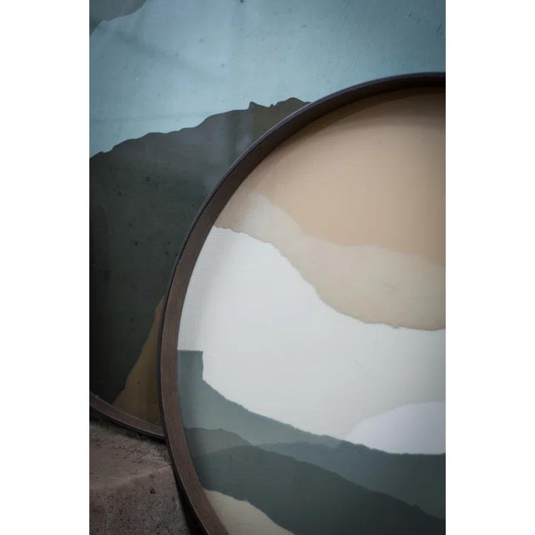 Slate Wabi Sabi Round Glass Tray with Autumn Tones, 24.5 Inch