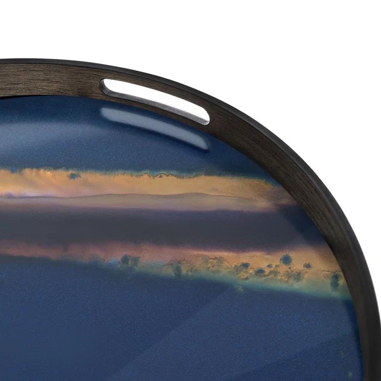19-Inch Indigo Mirror Glass Decorative Tray