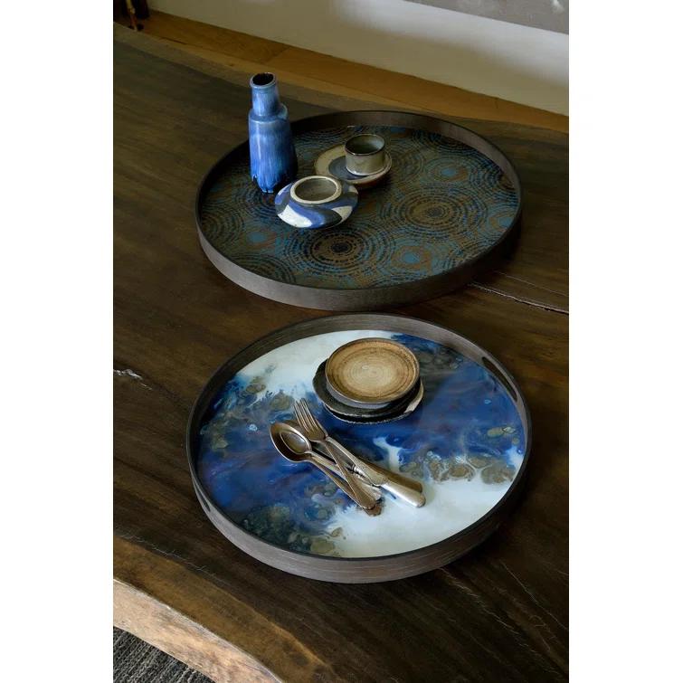19-Inch Blue Mist Glass Decorative Tray