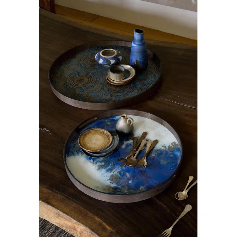 19-Inch Blue Mist Glass Decorative Tray