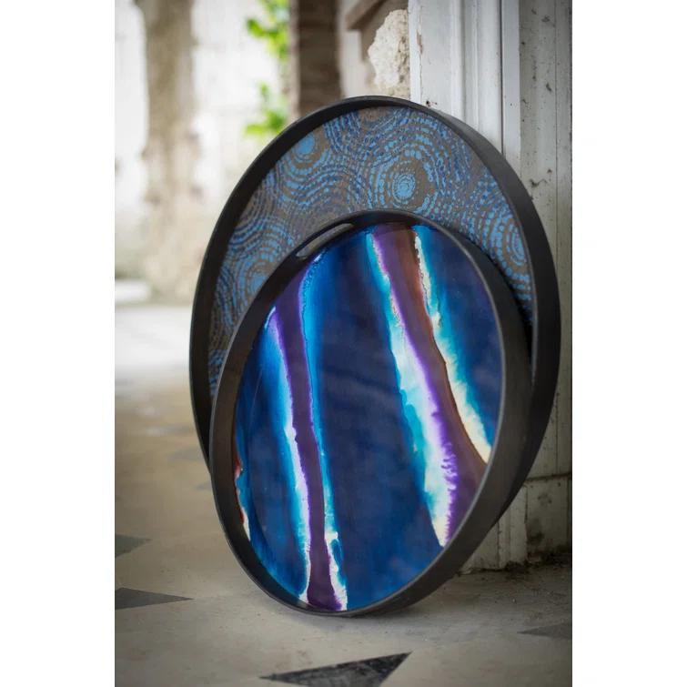 19-Inch Indigo Mirror Glass Decorative Tray