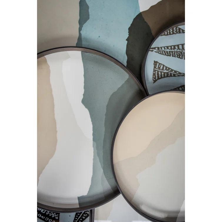 Slate Wabi Sabi Round Glass Tray with Autumn Tones, 24.5 Inch