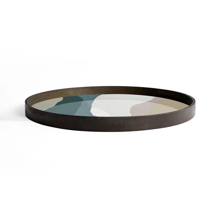 Slate Wabi Sabi Round Glass Tray with Autumn Tones, 24.5 Inch