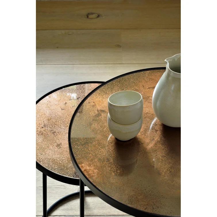 Bronze Mirrored Glass Round Nesting Side Tables