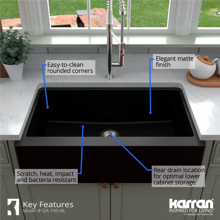 Karran Farmhouse/Apron-Front Quartz Composite 34'' X 21-1/4'' Single Bowl Kitchen Sink