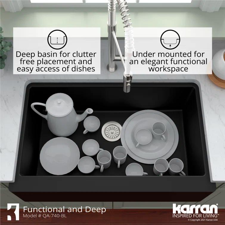 Karran Farmhouse/Apron-Front Quartz Composite 34'' X 21-1/4'' Single Bowl Kitchen Sink