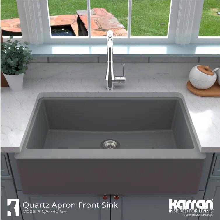 Karran Farmhouse/Apron-Front Quartz Composite 34'' X 21-1/4'' Single Bowl Kitchen Sink