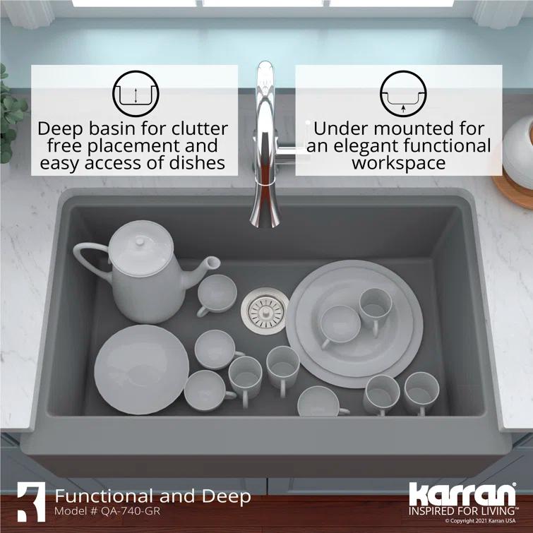 Karran Farmhouse/Apron-Front Quartz Composite 34'' X 21-1/4'' Single Bowl Kitchen Sink