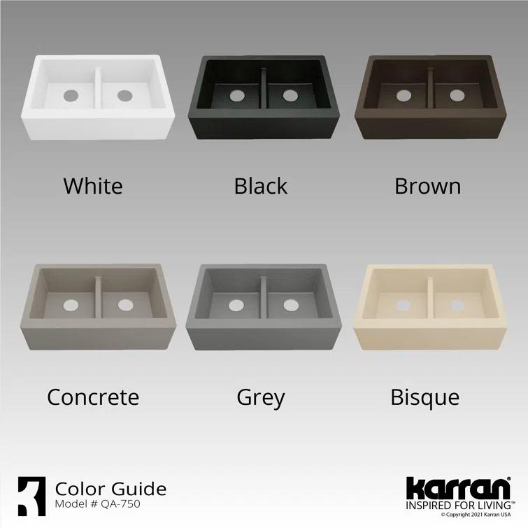 Karran Quartz 34'' X 21-1/4'' 50/50 Double Bowl Farmhouse/Apron Front Kitchen Sink Kit