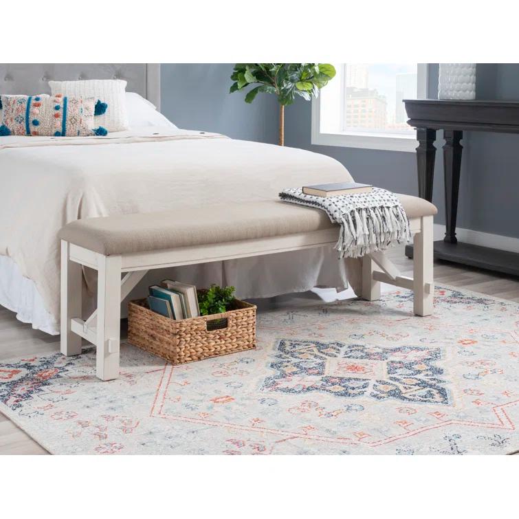 Gigi 60" Solid Wood and Upholstered Farmhouse Dining Bench