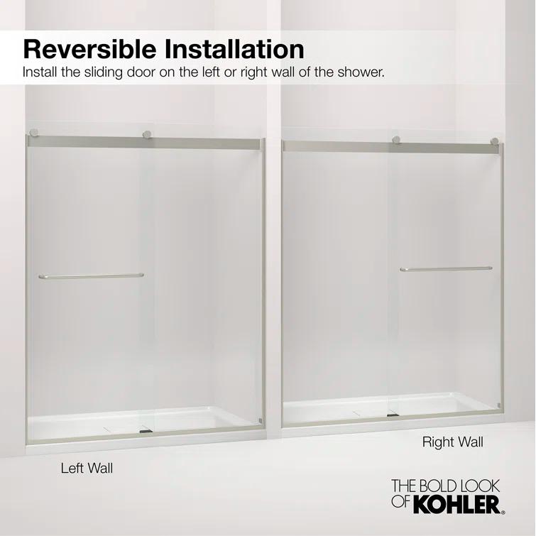 Elate Tall Sliding Shower Door, 75-1/2-In H X 56-1/4 - 59-5/8-In W, With Heavy 5/16-In Thick Crystal Clear Glass
