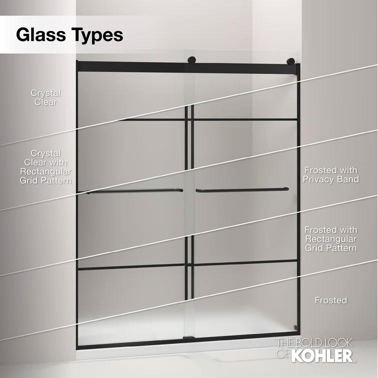 Elate Tall Sliding Shower Door, 75-1/2-In H X 56-1/4 - 59-5/8-In W, With Heavy 5/16-In Thick Crystal Clear Glass